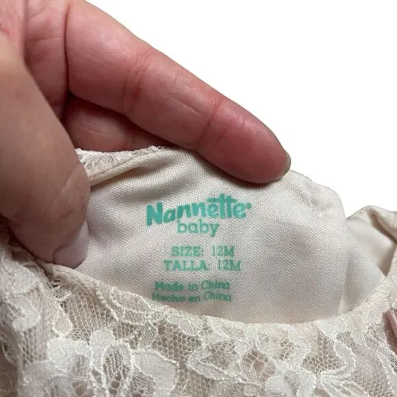 NANNETTE Baby Girl Lace Crochet Dress Top Church Event Formal Floral Ivory 12 Mo - Picture 6 of 7